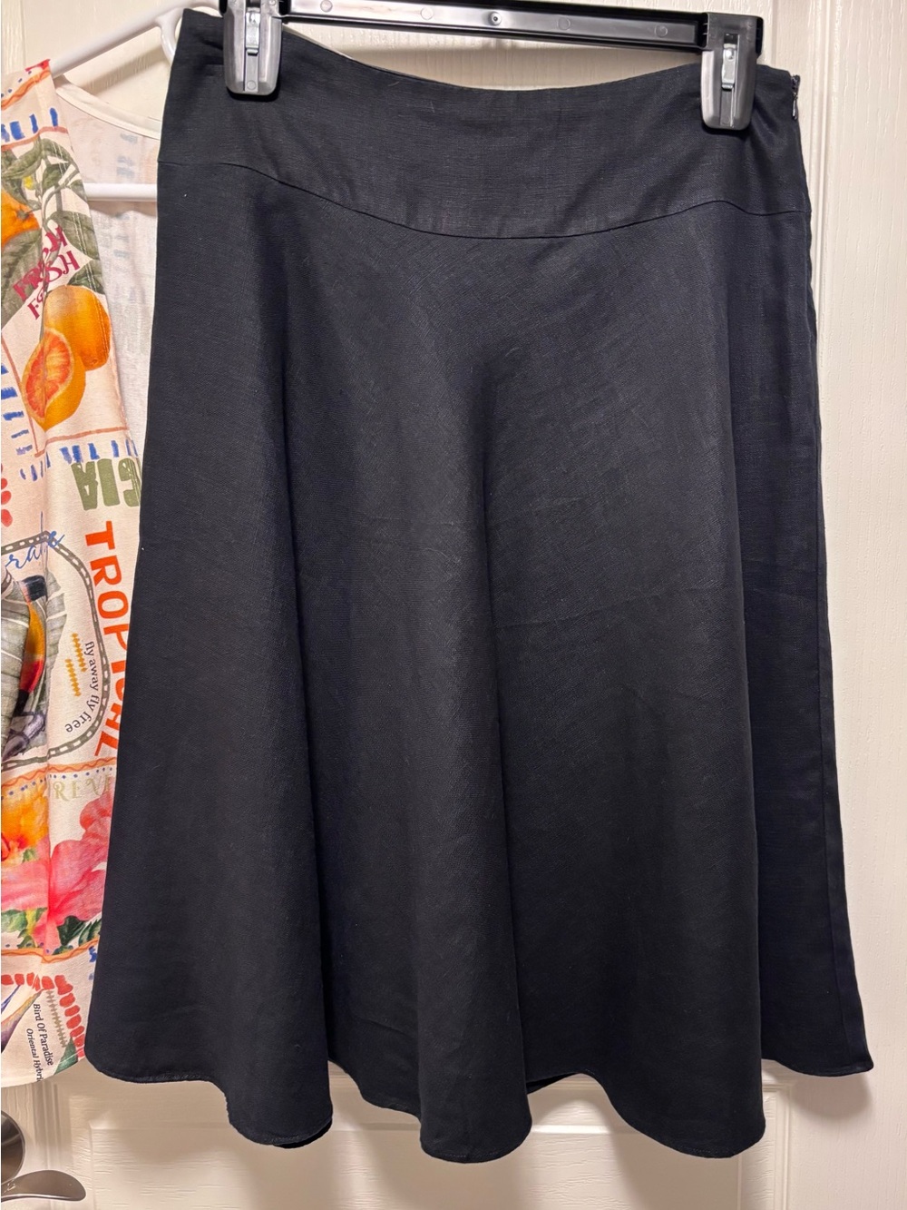 Pretty! Chaps 100% Linen Tulip Hem Skirt A-line Navy Side Zipper Lined Sz 10